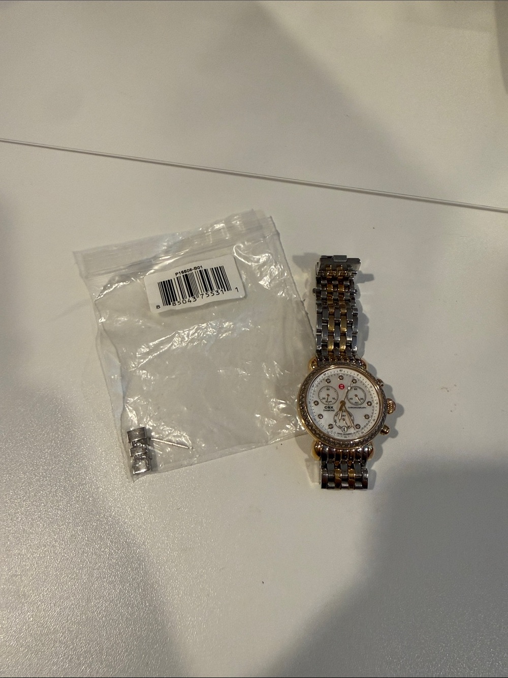 Michele watch Two-Tone Ladies Chronograph Watch - White Dial with diamonds